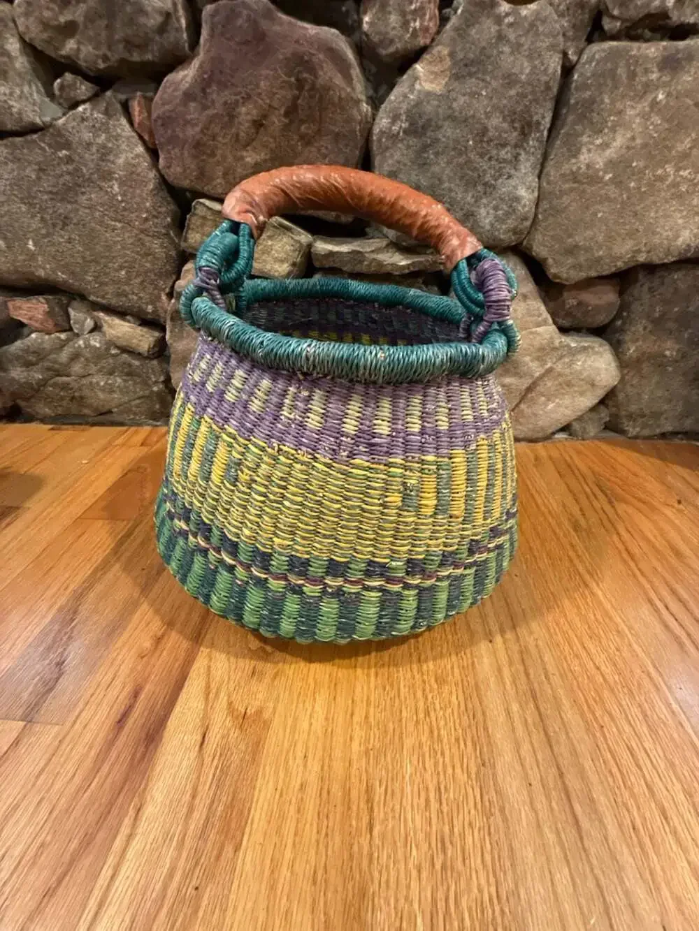Handmade African Bolga Basket with Leather Handle